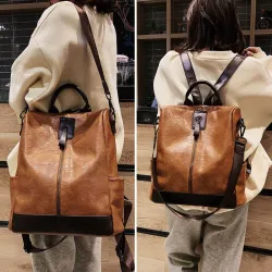 Mochila de couro vintage - bolsa de ombro - grande capacidade