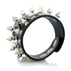 Pulseira larga de couro - rebites - caveira - estilo punk