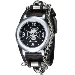 Relógio esportivo de quartzo - caveira / corrente - estilo punk / gótico - pulseira de couro
