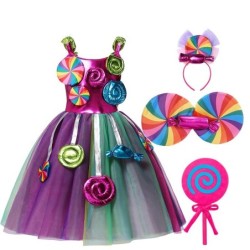 Vestido de princesa - pirulitos / doces / cores do arco-íris - fantasia de menina
