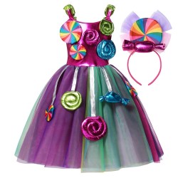 Vestido de princesa - pirulitos / doces / cores do arco-íris - fantasia de menina