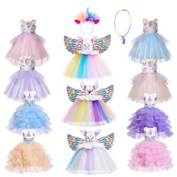 Vestido unicórnio - fantasia de princesa para menina - colar / bandolete / asas