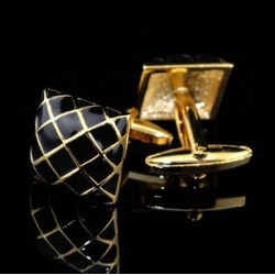 Dourado - design xadrez preto - abotoaduras quadradas