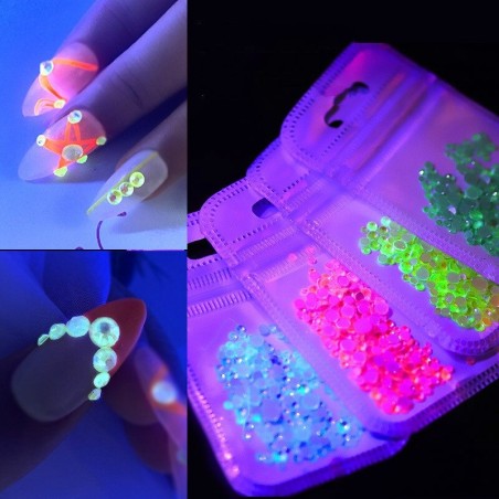 Cristais luminosos - decoração de unhas com strass - tamanhos mistos