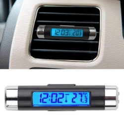 2 em 1 - termômetro de temperatura digital LCD para carro / relógio - clip-on