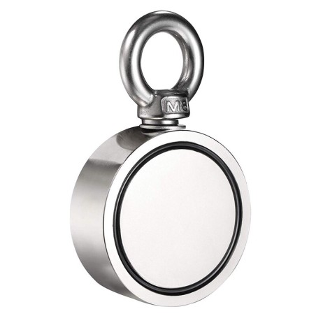 Íman de neodímio dupla face - íman de pesca - com olhal - 300Kg - D60mm