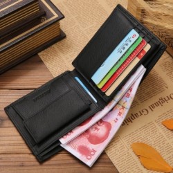 Carteira masculina clássica - porta-cartões - zíper - couro genuíno