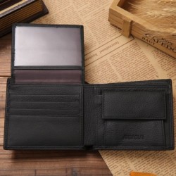 Carteira masculina clássica - porta-cartões - zíper - couro genuíno