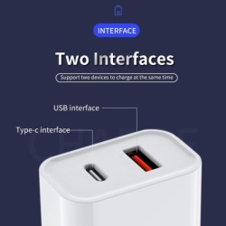 Wall charger - UK plug - type-C / USB dual ports - PD - fast charging - 20WChargers