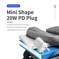 Carregador de parede - plugue do Reino Unido - portas duplas tipo C / USB - PD - carregamento rápido - 20W