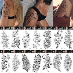 Flores pretas - tatuagem temporária - adesivo