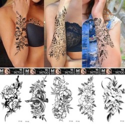 Rosas negras / flores - tatuagem temporária - adesivo