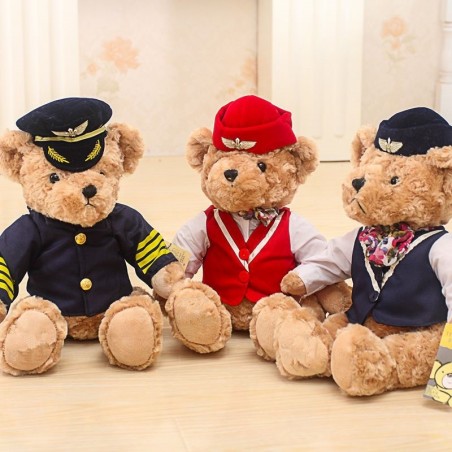 Piloto / capitão urso de pelúcia - comissário de bordo - brinquedo de pelúcia