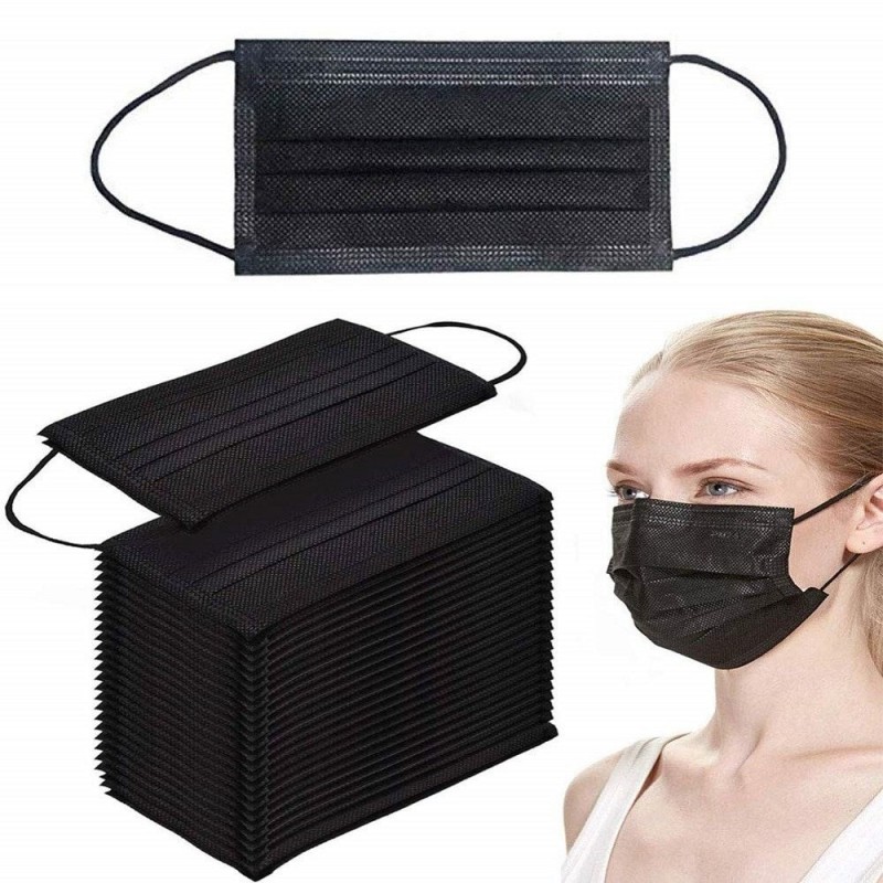 Máscara protetora facial/boca - descartável - preta - 50 peças