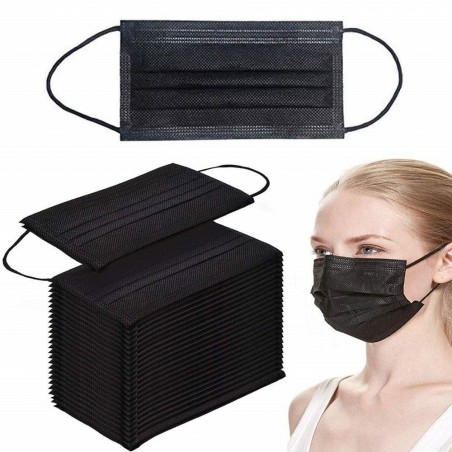 Máscara protetora facial/boca - descartável - preta - 50 peças