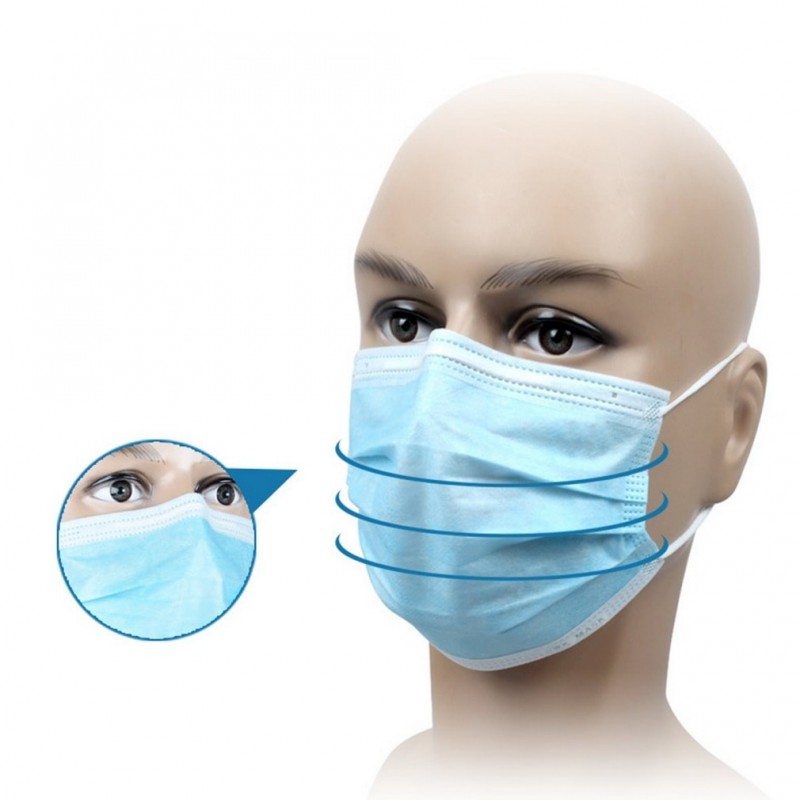 Máscara facial / bucal descartável - descartável - azul - 50 peças