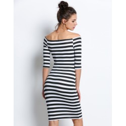 Vestido listrado ombro a ombro - slim
