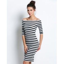 Vestido listrado ombro a ombro - slim