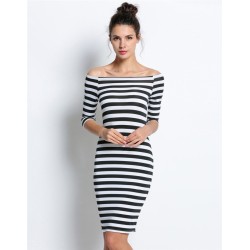 Vestido listrado ombro a ombro - slim