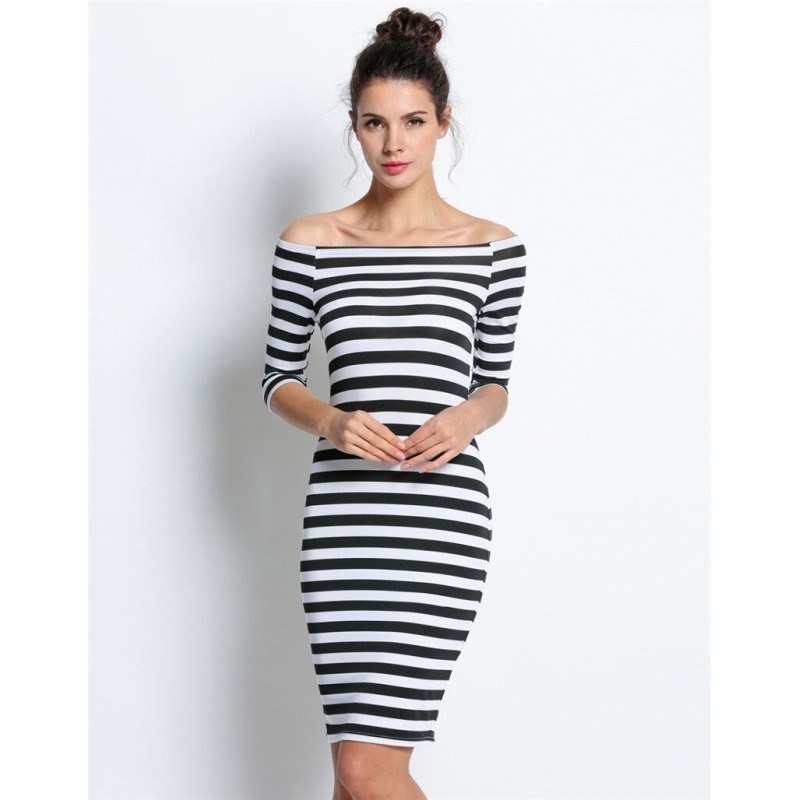 Vestido listrado ombro a ombro - slim