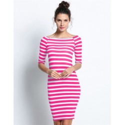 Vestido listrado ombro a ombro - slim