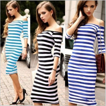 Vestido listrado ombro a ombro - slim