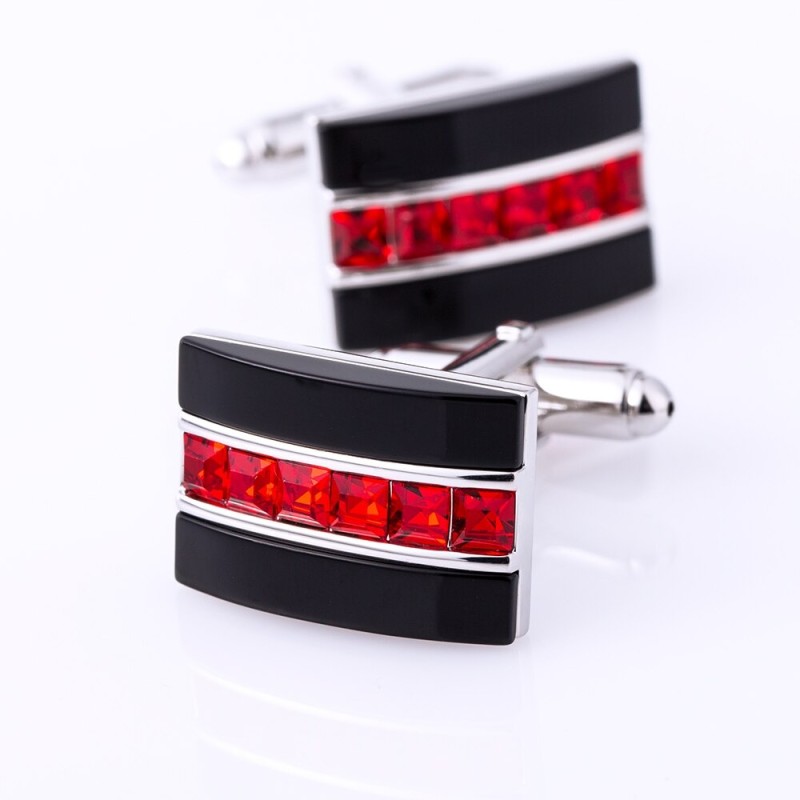 Abotoaduras de luxo pretas com cristal vermelho