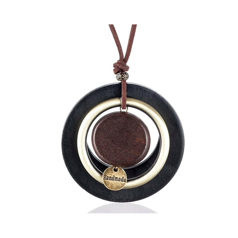 Vintage handmade pendant - long necklace - leather rope chainNecklaces