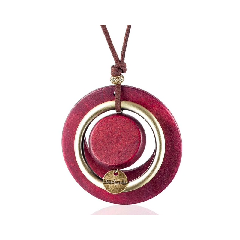Vintage handmade pendant - long necklace - leather rope chainNecklaces
