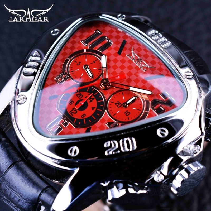 JARAGAR - relógio automático de luxo - pulseira de couro - forma de triângulo