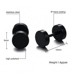 Black stud round earrings - unisexEarrings
