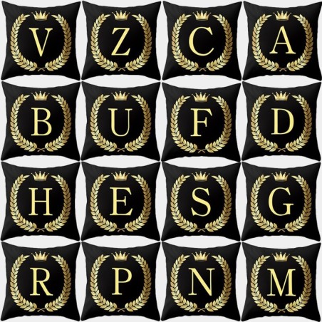 Capa de almofada preta decorativa - letras douradas do alfabeto - 45 * 45 cm