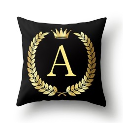Capa de almofada preta decorativa - letras douradas do alfabeto - 45 * 45 cm