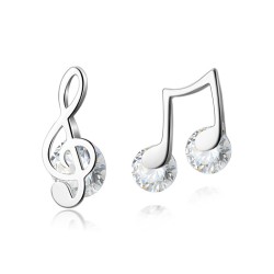 Brincos notas musicais - com cristal - prata de lei 925