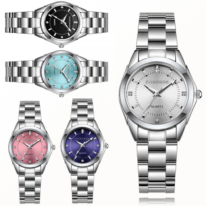 CHRONOS - Relógio de quartzo com strass - aço inoxidável - à prova d'água
