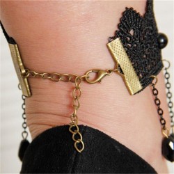 Sexy anklet - black vintage lace / tasselsAnklets