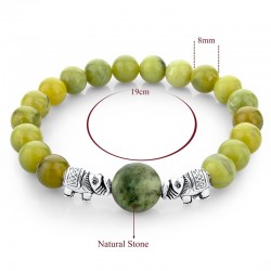 Contas de pedra natural verde / elefante de prata - pulseira
