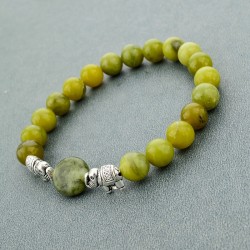 Contas de pedra natural verde / elefante de prata - pulseira