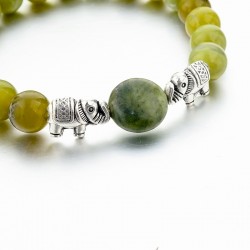 Contas de pedra natural verde / elefante de prata - pulseira