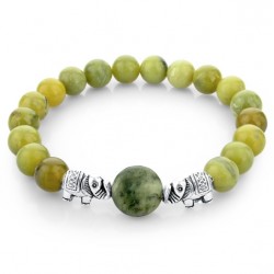 Contas de pedra natural verde / elefante de prata - pulseira