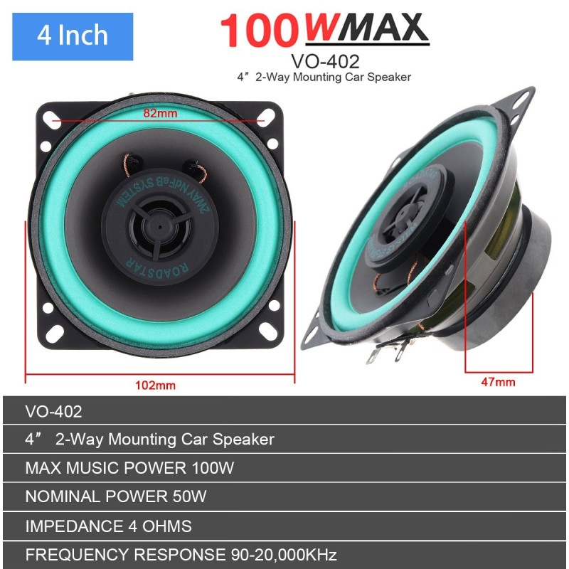 Altifalante coaxial universal para automóvel - Hifi - gama completa - montagem de 2 vias - 100 W