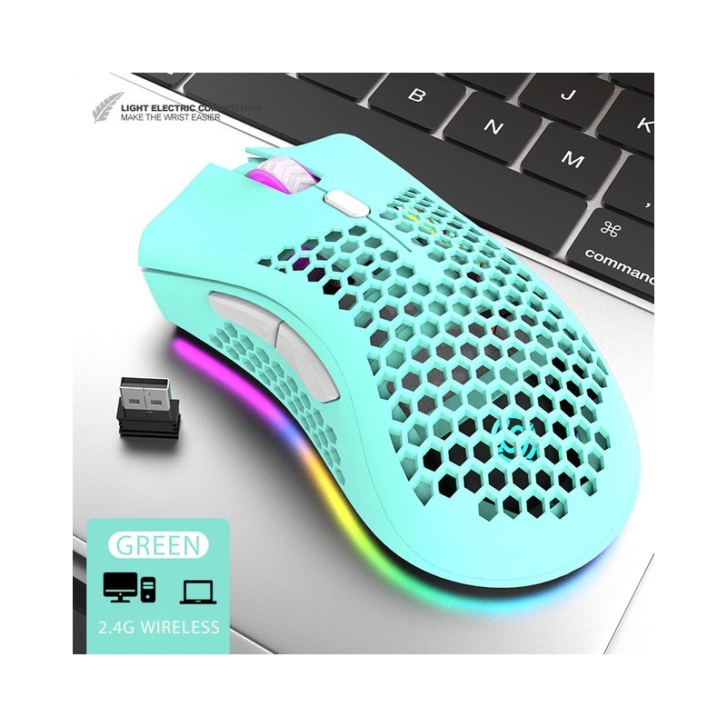 BM600 - mouse para jogos RGB sem fio - design de favo de mel - recarregável - USB - 2.4G