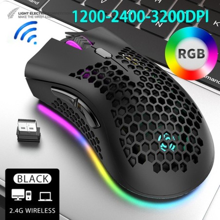 BM600 - mouse para jogos RGB sem fio - design de favo de mel - recarregável - USB - 2.4G