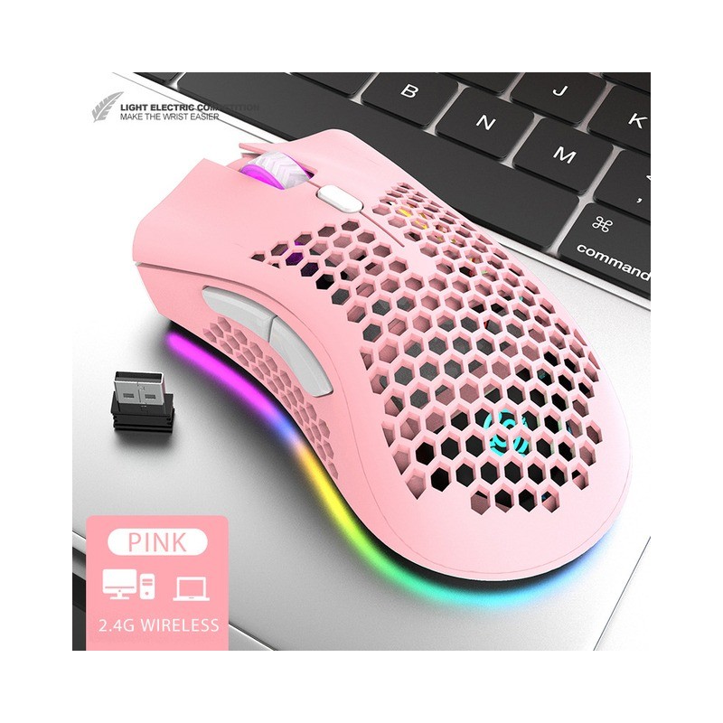 BM600 - mouse para jogos RGB sem fio - design de favo de mel - recarregável - USB - 2.4G