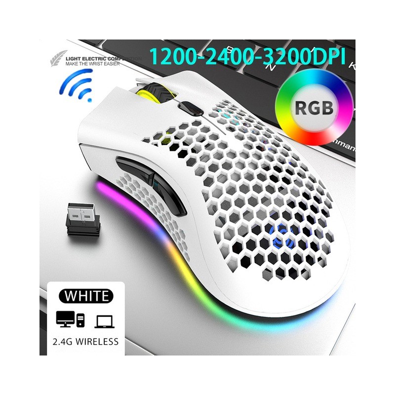 BM600 - mouse para jogos RGB sem fio - design de favo de mel - recarregável - USB - 2.4G