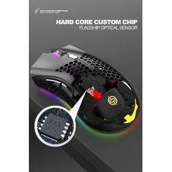 BM600 - mouse para jogos RGB sem fio - design de favo de mel - recarregável - USB - 2.4G