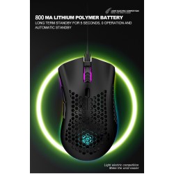 BM600 - mouse para jogos RGB sem fio - design de favo de mel - recarregável - USB - 2.4G