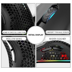 BM600 - mouse para jogos RGB sem fio - design de favo de mel - recarregável - USB - 2.4G