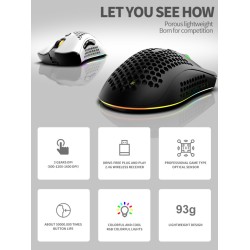 BM600 - mouse para jogos RGB sem fio - design de favo de mel - recarregável - USB - 2.4G