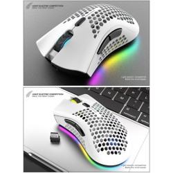 BM600 - mouse para jogos RGB sem fio - design de favo de mel - recarregável - USB - 2.4G